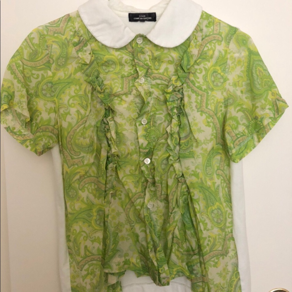 Tricot comme des garcons green paisley blouse